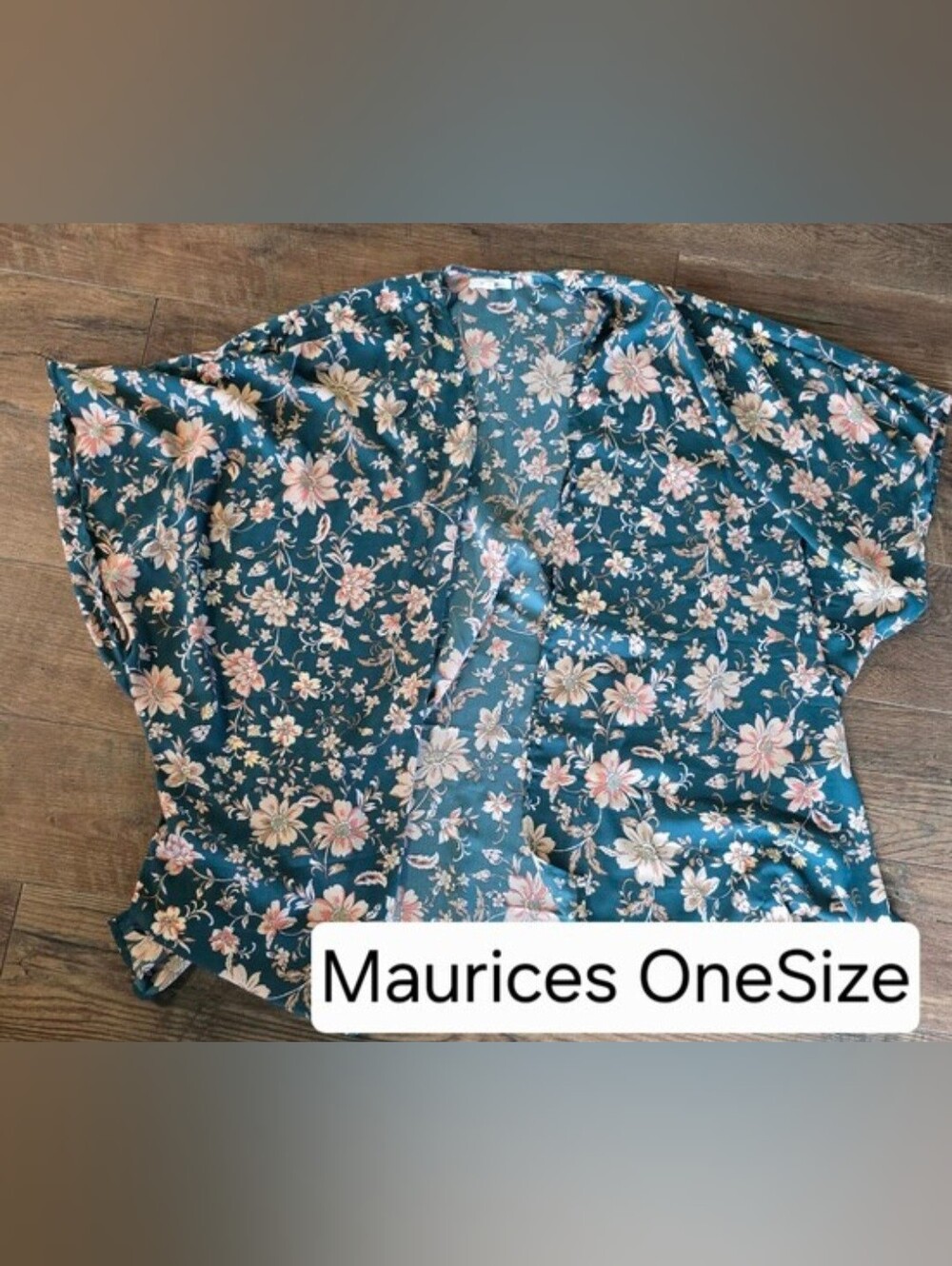 Maurices Teal Floral Open-Front Kimono